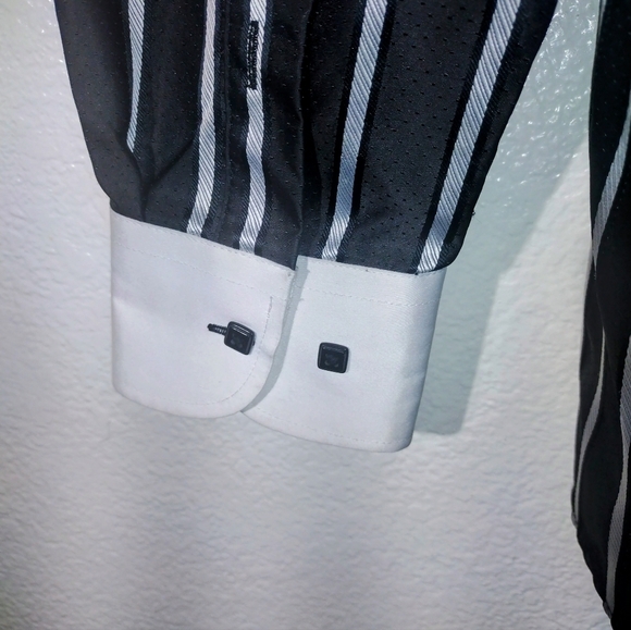 LEONARDI ITALY Pinstripe Button Down Medium Mens Metallic Silky Up‎ Dress shirt - Picture 6 of 7